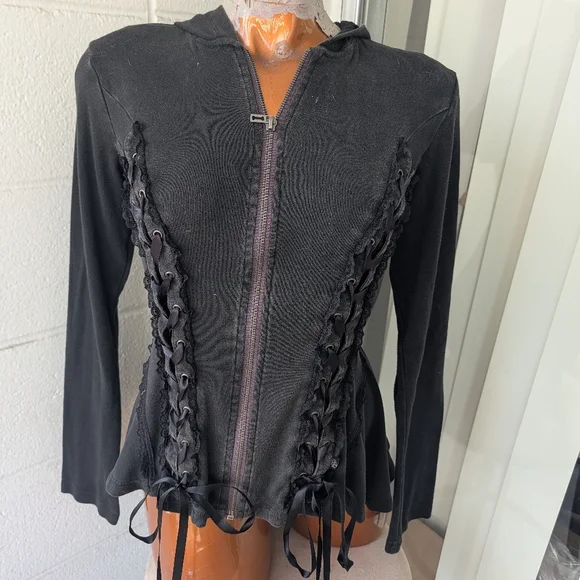 Royal Bones Tripp NYC Corset Lace Up Black Steampunk Hoodie Size XS - Picture 4 of 16